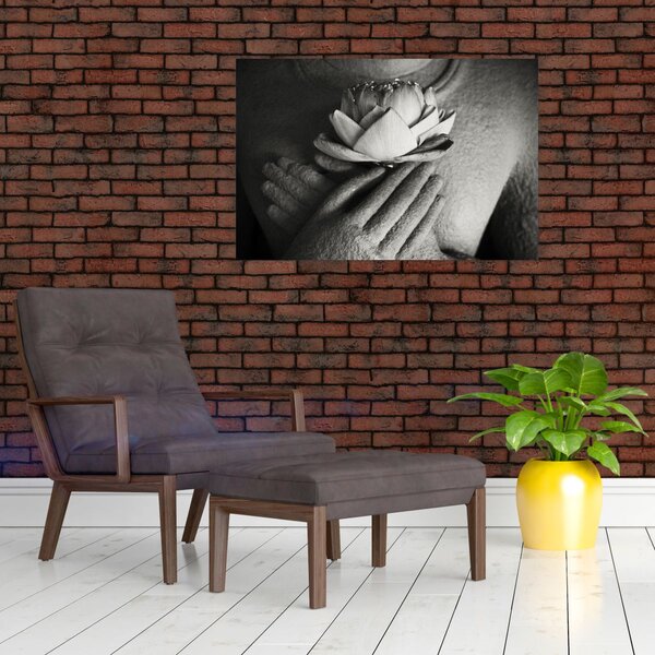 Obraz - Lotos v rukách Budhu (90x60 cm)