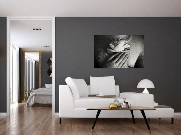 Obraz - Lotos v rukách Budhu (90x60 cm)