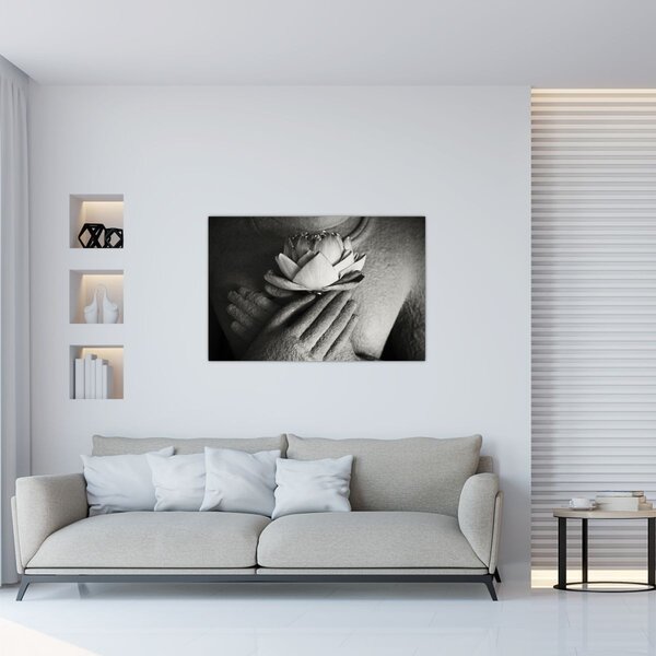 Obraz - Lotos v rukách Budhu (90x60 cm)