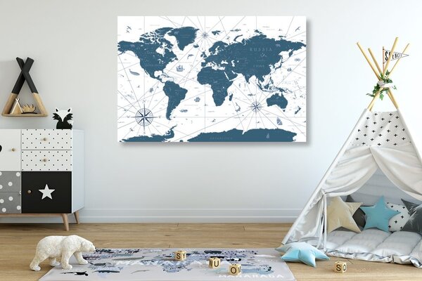 Obraz na korku mapa v modrom prevedení