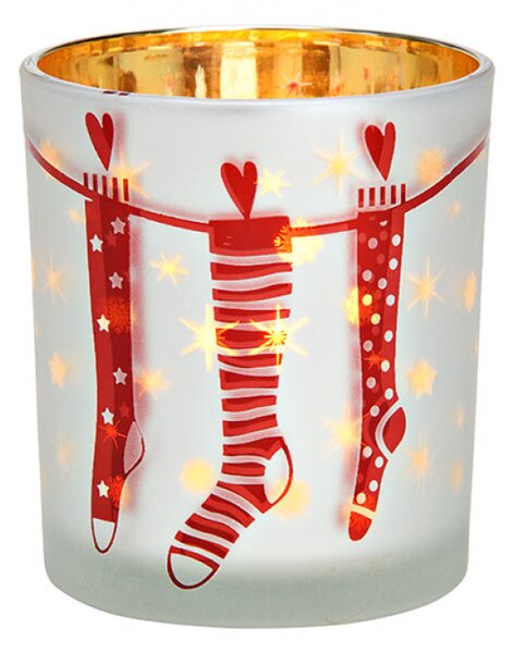 Sklenený svietnik CHRISTMAS STOCKING 10 cm biely