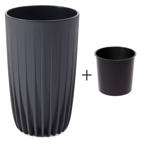 PLASTOVÝ KVETINÁČ STRIPPED ECO 42X25 CM ANTRACITOVÁ