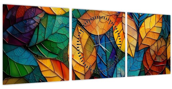 Obraz - Mozaika z listov (s hodinami) (90x30 cm)