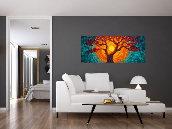 Obraz - Strom života a slnko v mozaike (120x50 cm)