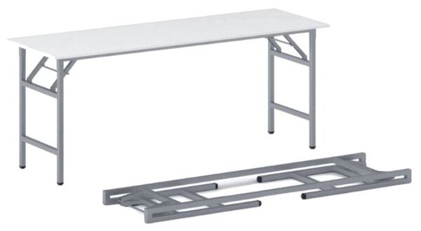Konferenčný stôl FAST READY, 170x50 cm, sivostrieborná podnož, biela