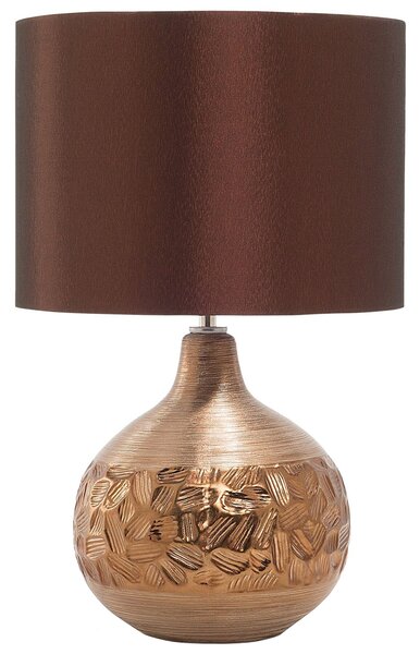 Stolná lampa hnedé tienidlo z umelého hodvábu zlatý porcelánový podstavec výška 48 cm tradičná obývacia izba