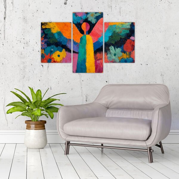 Obraz - Abstraktný anjel s kvetmi (90x60 cm)