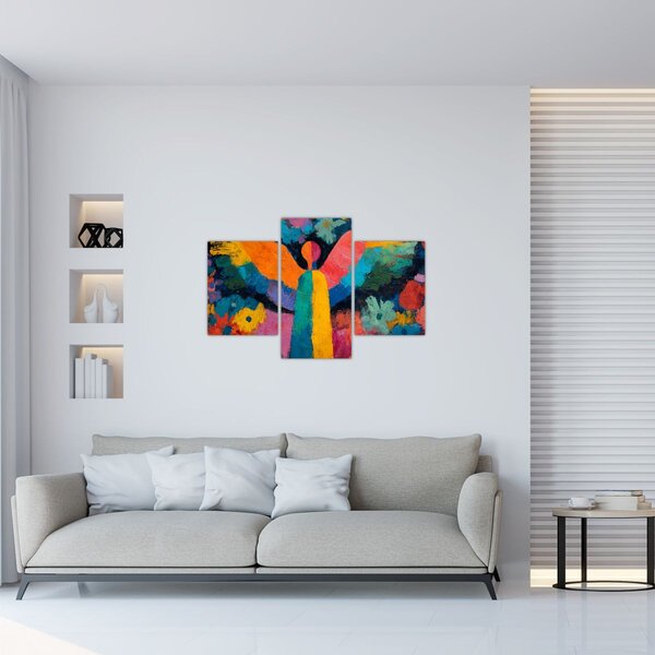 Obraz - Abstraktný anjel s kvetmi (90x60 cm)