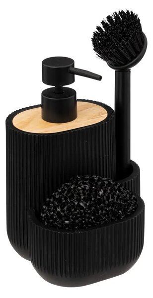 Dávkovač saponátu Blackwood, čierna/s drevenými prvkami, 500ml