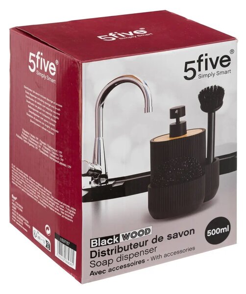 Dávkovač saponátu Blackwood, čierna/s drevenými prvkami, 500ml