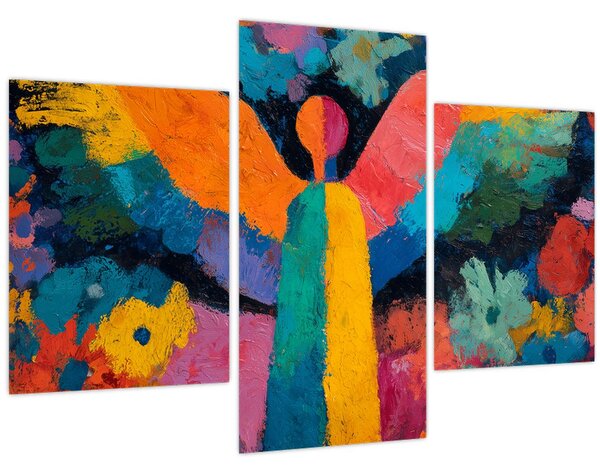 Obraz - Abstraktný anjel s kvetmi (90x60 cm)