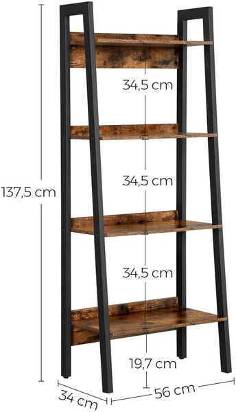 VASAGLE Retro regál 4 police 56 x 138 x 34 cm
