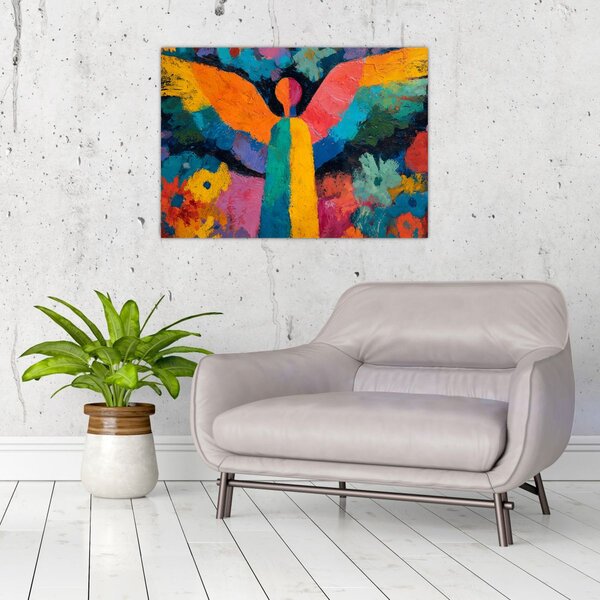 Obraz - Abstraktný anjel s kvetmi (70x50 cm)