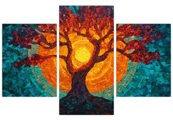Obraz - Strom života a slnko v mozaike (90x60 cm)