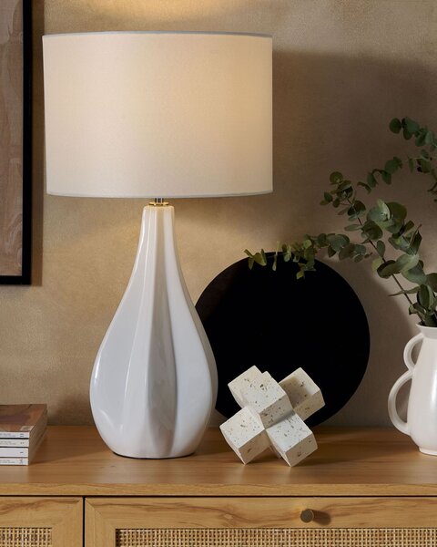 Stolná lampa svetlobéžová porcelán umelý hodváb okrúhle bubnové tienidlo 60 cm moderný glamour štýl obývačka spálňa