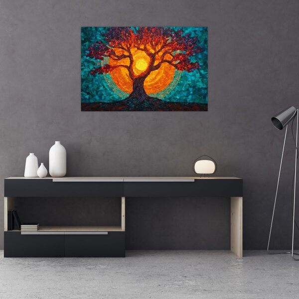 Obraz - Strom života a slnko v mozaike (90x60 cm)