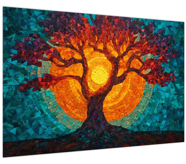 Obraz - Strom života a slnko v mozaike (90x60 cm)