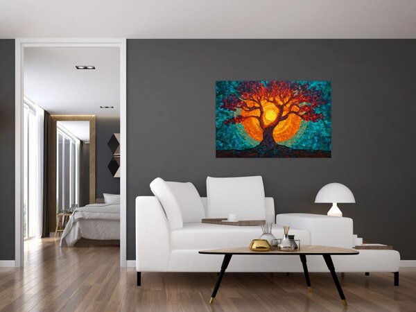 Obraz - Strom života a slnko v mozaike (90x60 cm)