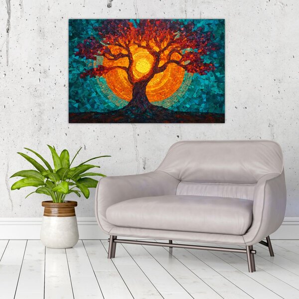 Obraz - Strom života a slnko v mozaike (90x60 cm)