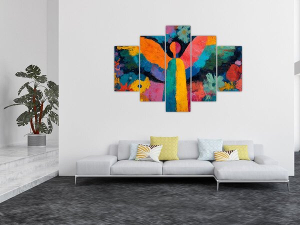 Obraz - Abstraktný anjel s kvetmi (150x105 cm)