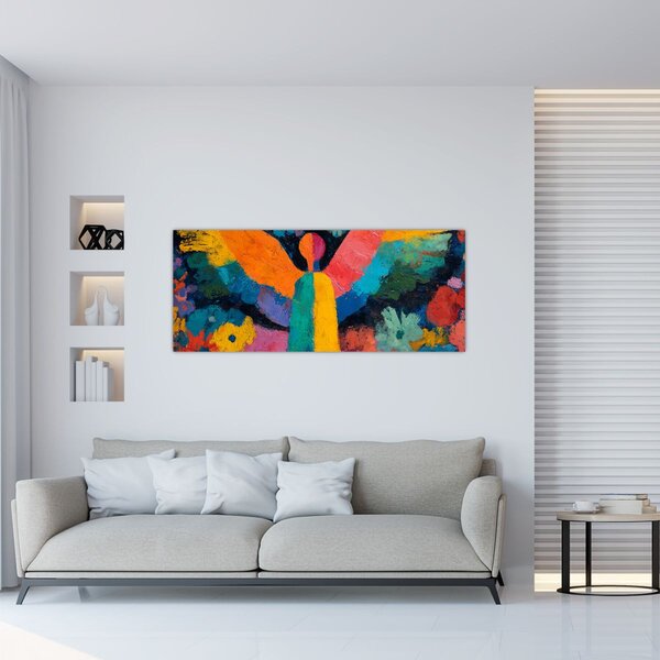 Obraz - Abstraktný anjel s kvetmi (120x50 cm)