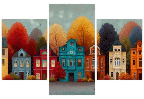 Obraz - Maľované jesenné mesto (90x60 cm)