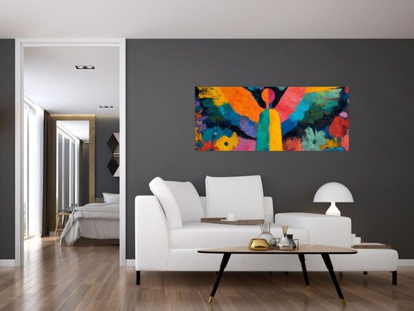 Obraz - Abstraktný anjel s kvetmi (120x50 cm)