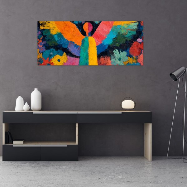 Obraz - Abstraktný anjel s kvetmi (120x50 cm)