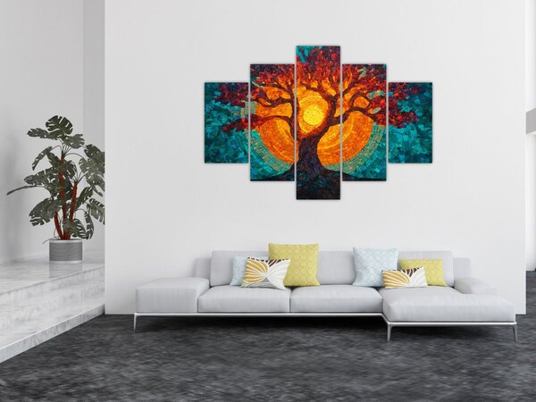 Obraz - Strom života a slnko v mozaike (150x105 cm)