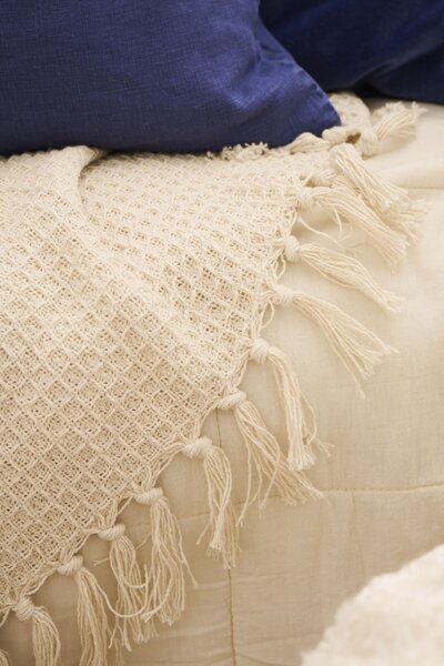 Bavlnený prehoz Cream Waffle Pattern 130 × 160 cm