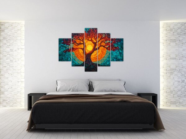 Obraz - Strom života a slnko v mozaike (150x105 cm)