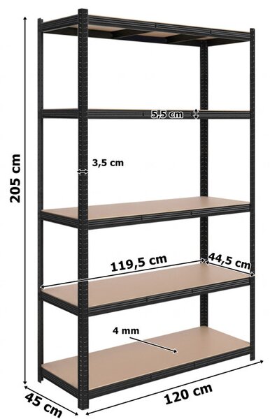 Regál 205x120x45 cm čierny