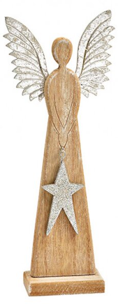 Drevený anjel ANGEL SILVER 26 cm prírodný