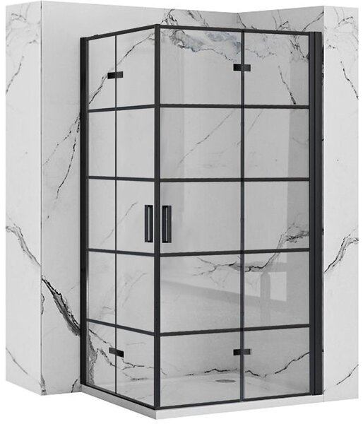 Rea Molier Black Double, sprchový kút so skladacími dverami 100(dvere) x 100(dvere), 6mm číre sklo, čierny profil, KPL-K12013