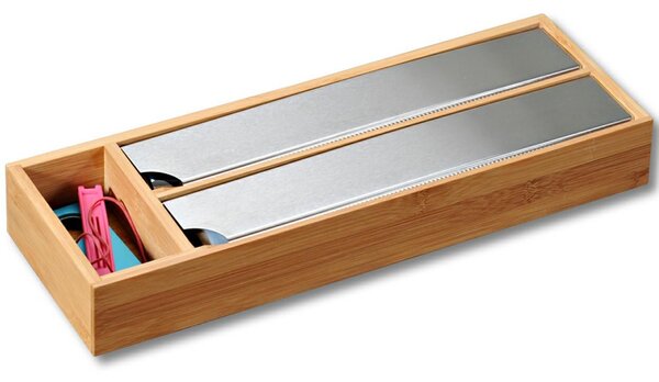 Drevený organizér na fólie s rezačkou Triple, 39,5x13x5,5 cm