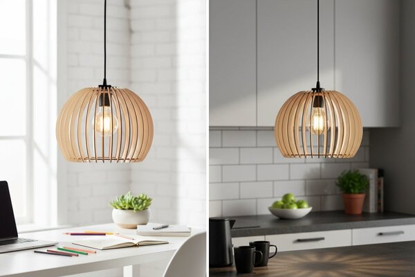 Závesné svietidlo Timber 6, 1x drevené tienidlo, (fi 32 cm)