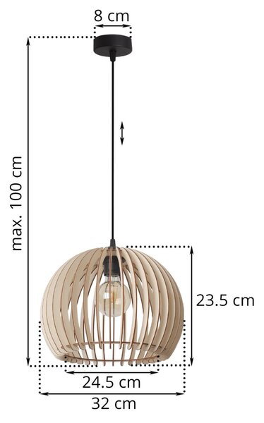 Závesné svietidlo Timber 6, 1x drevené tienidlo, (fi 32 cm)