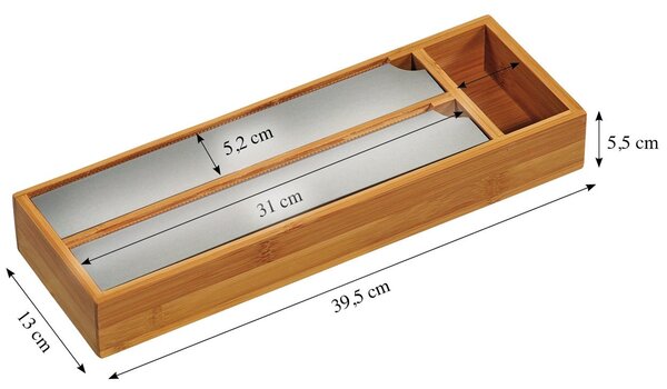 Drevený organizér na fólie s rezačkou Triple, 39,5x13x5,5 cm