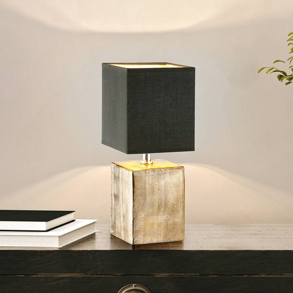 Stolová lampa Ouro, čierna/antická bronzová, 35 cm, textil/keramika, Čierna, Obývacia izba / jedáleň, Textil / látka / hodváb, Moderný, Stojacie svietidlo