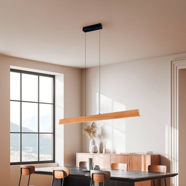 LED závesné svietidlo Edgewood, dĺžka 150 cm, drevo v farbe dreva,, Svetlé drevo, Obývacia izba / jedáleň, Drevo, Závesné svietidlo