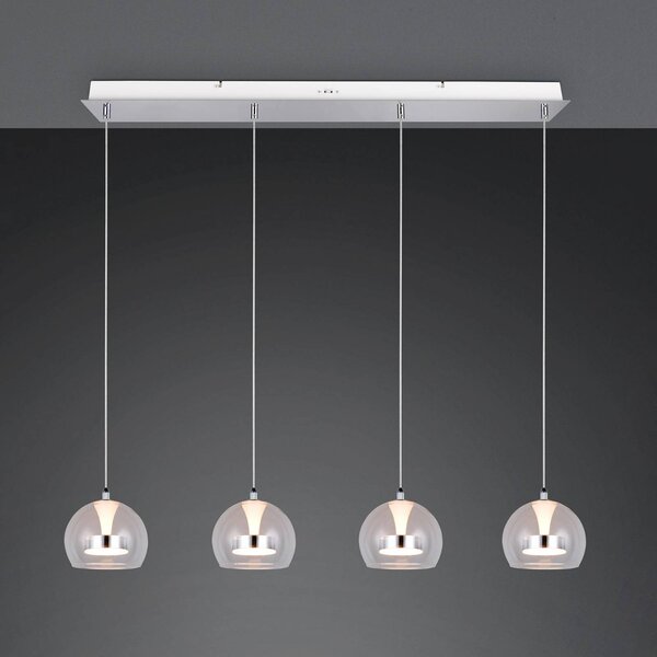 Trio Lighting LED závesné svietidlo Flynt, dĺžka 97 cm, chrómová farba, kov, 4-pl., Chrómová / strieborná, Obývacia izba / jedáleň, kov, Moderný, Závesné svietidlo