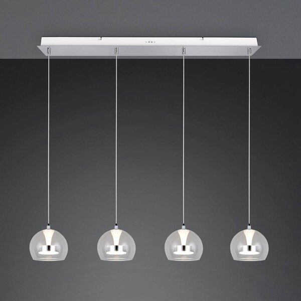 Trio Lighting LED závesné svietidlo Flynt, dĺžka 97 cm, chrómová farba, kov, 4-pl., Chrómová / strieborná, Obývacia izba / jedáleň, kov, Moderný, Závesné svietidlo