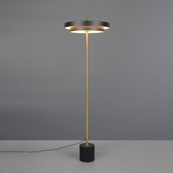 LED stojacia lampa Keaton, čierna/zlatá farba, výška 138 cm,, Čierna, Obývacia izba / jedáleň, kov
