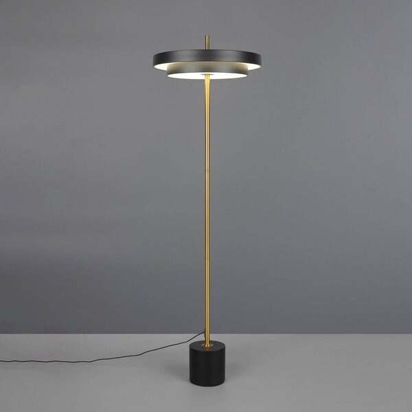 LED stojacia lampa Keaton, čierna/zlatá farba, výška 138 cm,, Čierna, Obývacia izba / jedáleň, kov