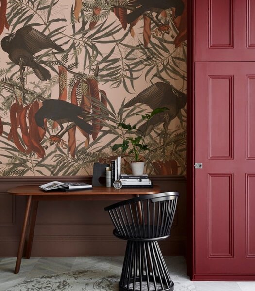 WALLCOLORS Crows Pink Wallpaper - tapeta