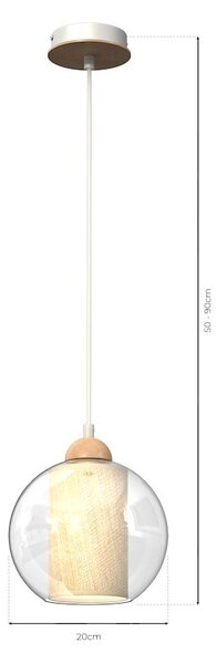 Závesné svietidlo Tela, 1x ratanové/transaprentné sklenené tienidlo, (fi 20cm), drevo