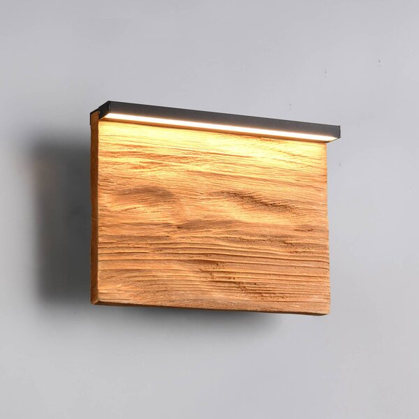 LED nástenné svetlo Kalea, šírka 20 cm, farba dreva, drevo, Svetlé drevo, Obývacia izba / jedáleň, Drevo, Nástenné svietidlo
