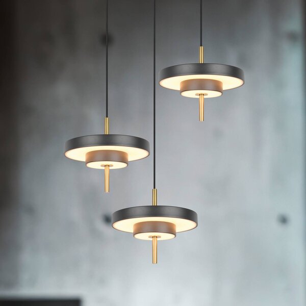 Trio Lighting LED závesné svietidlo Keaton, čierna/zlatá farba Ø 45 cm 3-pl., Čierna, Obývacia izba / jedáleň, kov, Závesné svietidlo