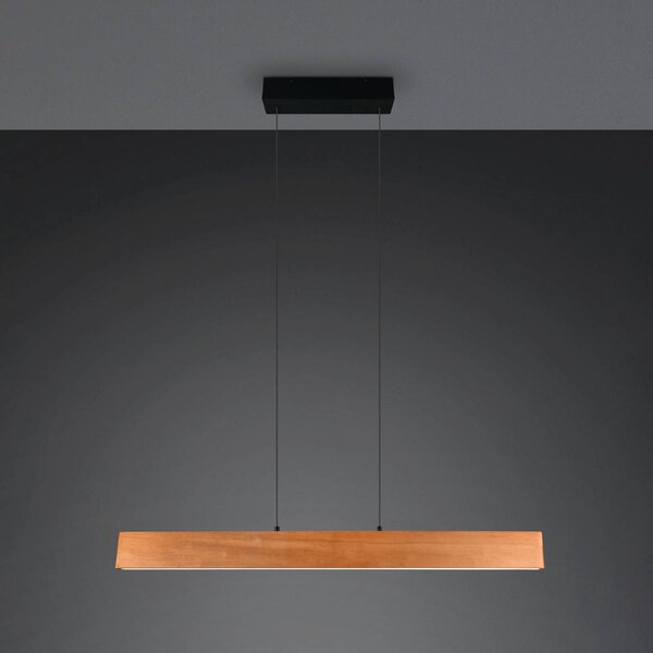 LED závesné svietidlo Edgewood, dĺžka 115 cm, farba dreva, drevo, Svetlé drevo, Obývacia izba / jedáleň, Drevo, Závesné svietidlo