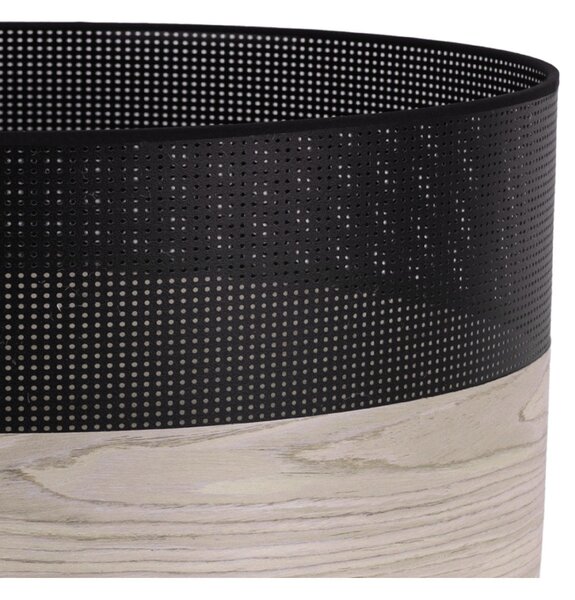 Závesné svietidlo Wood, 1x svetlobéžová dubová dýha/čierne PVC tienidlo, (fi 44cm)